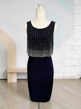 JOSEPH RIBKOFF Navy Silver Shine Stretch Cocktail Dress Size 8